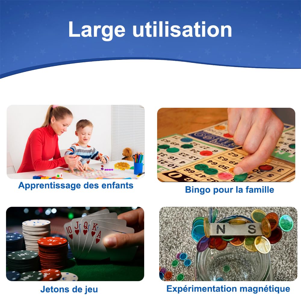 Jetons de Loto avec Anneaux Métalliques - Accessoires de Jeu d'Échecs Transparent pour Bingo - Puces de Comptage de Mathématiques