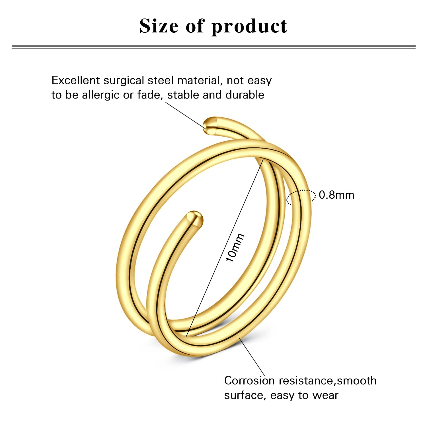 LAURITAMI Pendientes Piercing Nariz de Acero Quirúrgico Perno Curvos 20G 7 mm Tornillo Espiral L Forma Opal CZ Estilos Joyas — view 2