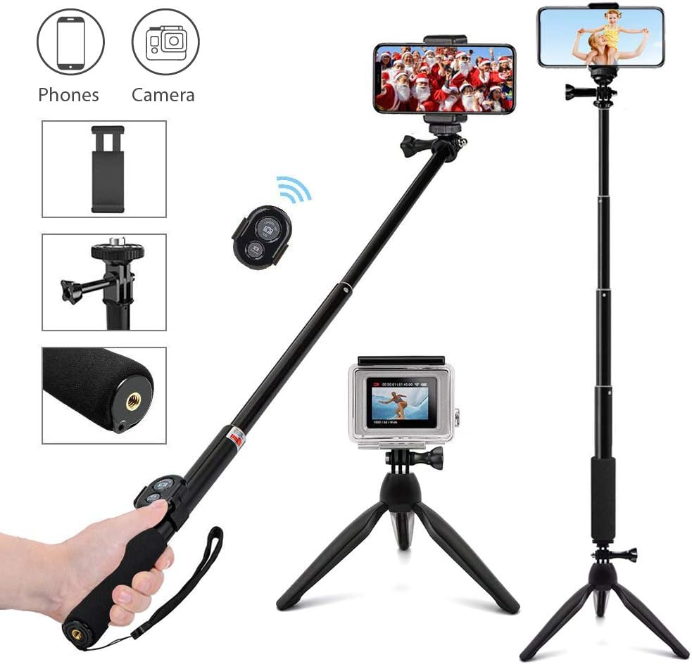 ASSIA Bluetooth Selfie Stick Stativ 3 in 1 mit Bluetooth Wireless Remote Unterstützung Geeignet für GoPro iPhone Samsung Huawei