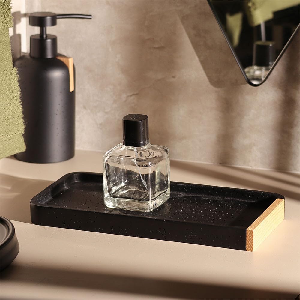 Enhabit Valet Tray for Home | Cosmetic Tray Organizer | Organiser for Office, Living Room and Bedroom | Bathroom Accessories - Black Natural