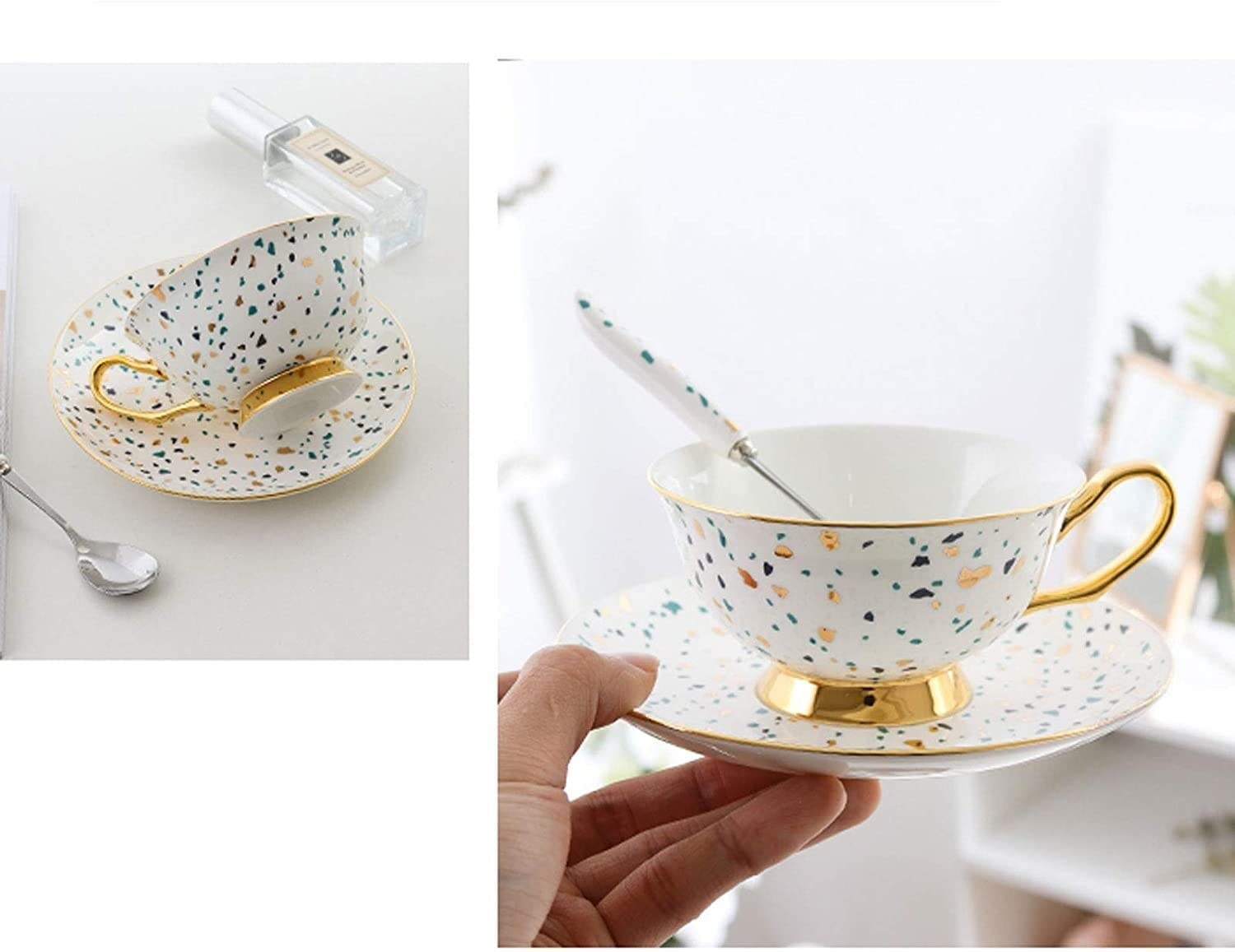Zestaw Kubków Do Kawy, Filiżanek Do Espresso I Spodków W Kolorowe Plamki, Ceramiczne Filiżanki Do Kawy Z Metalowym Organizerem, Spodkami I Łyżeczką Do Kawy, 7,8 Uncji, Ze