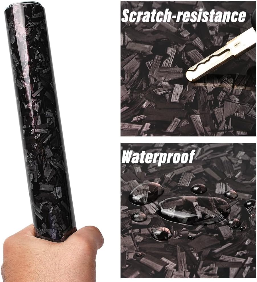 Forged Carbon Fiber Vinyl Wrap for Cars, High Gloss Car Wrap Vinyl Roll, PET Gray Charm Red Self-Adhesive Auto Decal Film with Air Release, Car Body Interior Wrapping Sticker Coating (30"x60")