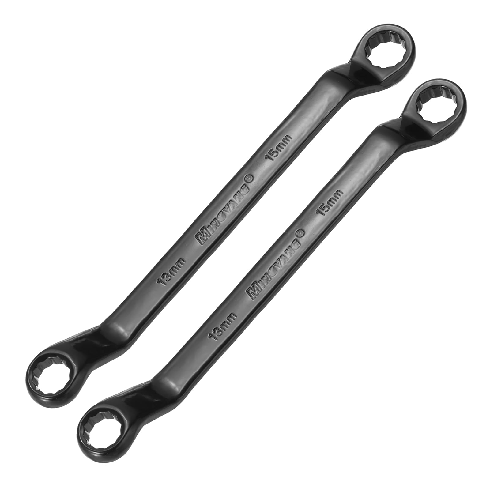 sourcing map 2pcs 45 Degree Offset Box End Wrench 13mm x 15mm Metric 12 Point Chrome Vanadium Steel Double Box Wrenches Long Industrial Grade Torx Box Wrench Repair Tool, Black