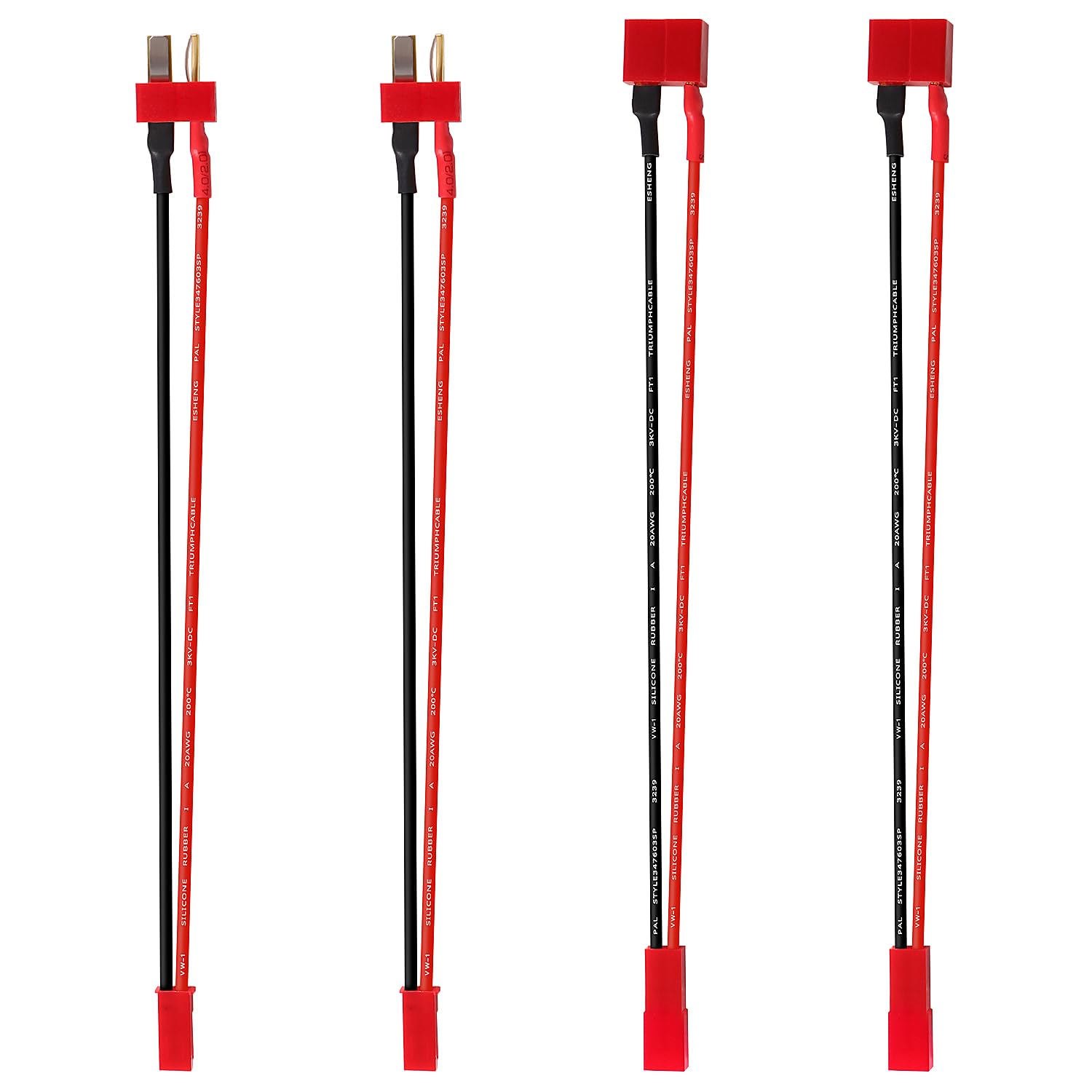 YIXISI 4 Sztuk Deans T do JST Adapter Kabla Wtykowego, Wtyczka JST do Złącza Wtykowego Deans T z 15cm Kablem Silikonowym 20AWG, do Pojazdów RC i Akumulatorów LiPo