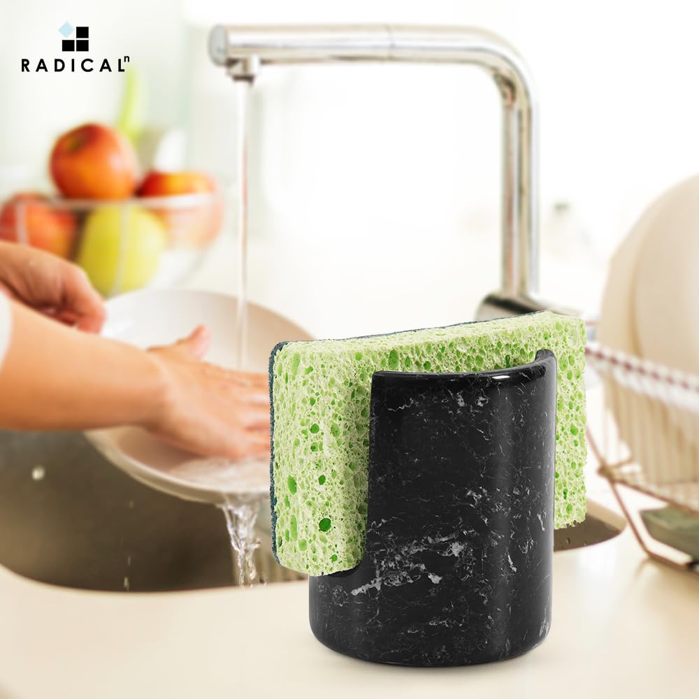 Radicaln Supporto per spugna in marmo nero da 3,5 "pollici fatto a mano portaspugna per lavello da cucina Oranizer - Accessori da cucina in marmo