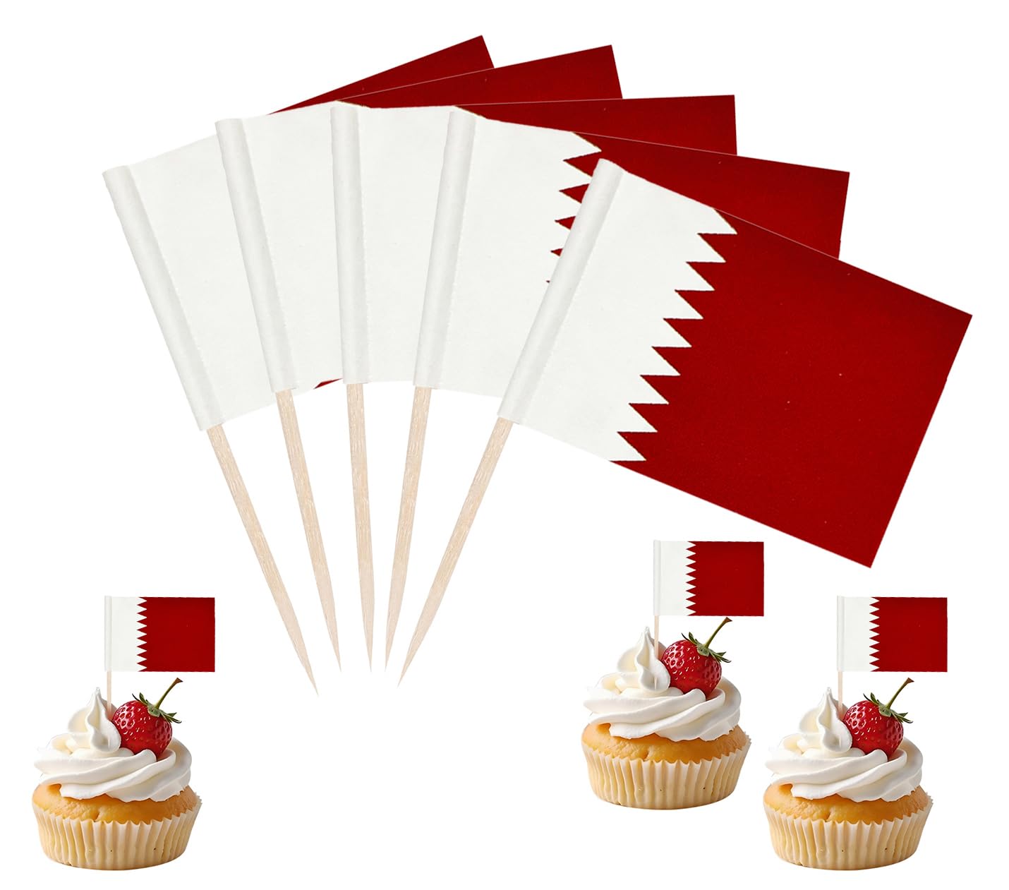JBSJBS Qatar Flag Qatar Cupcake Topper Flags Banner Mini Small Qatars Toothpick Stick Flags Cake Party Festival Theme Decorations(100Pcs) โ image 1
