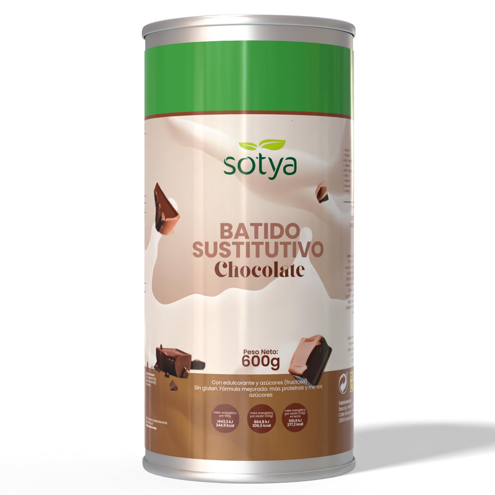 Sotya Batido Sustitutivo Chocolate (600 g) Batido Saciante Sustitutivo de Comida para Control de Peso, con Proteínas, Fibra, Vitaminas y Minerales