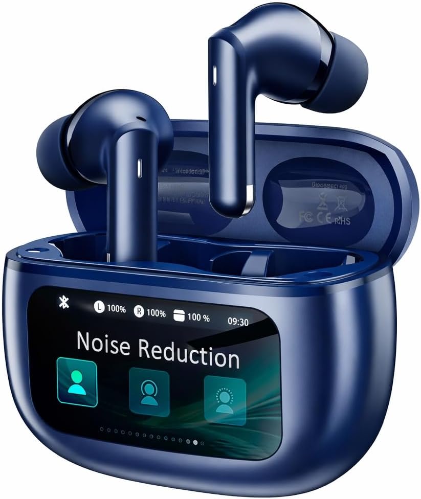 Wireless Earbuds, Ear Buds Active Noise Cancelling with Charging Case, 6.0 Bluetooth Earbuds with AI Clear Calls, 40H Playtime for Sports & Working, Stereo Sound Headphones for iPhone/Android-NavyBlue