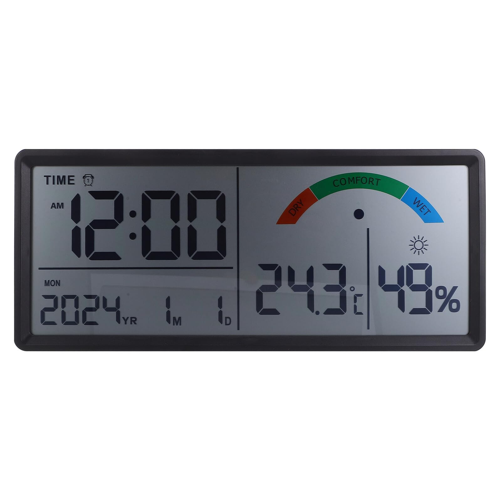 TEHAUX Reloj Digital de Pared con Pantalla LCD Grande Multifunción con Alarma Temperatura y Humedad Termohigrómetro Integrado para Hogar Oficina Dormitorio