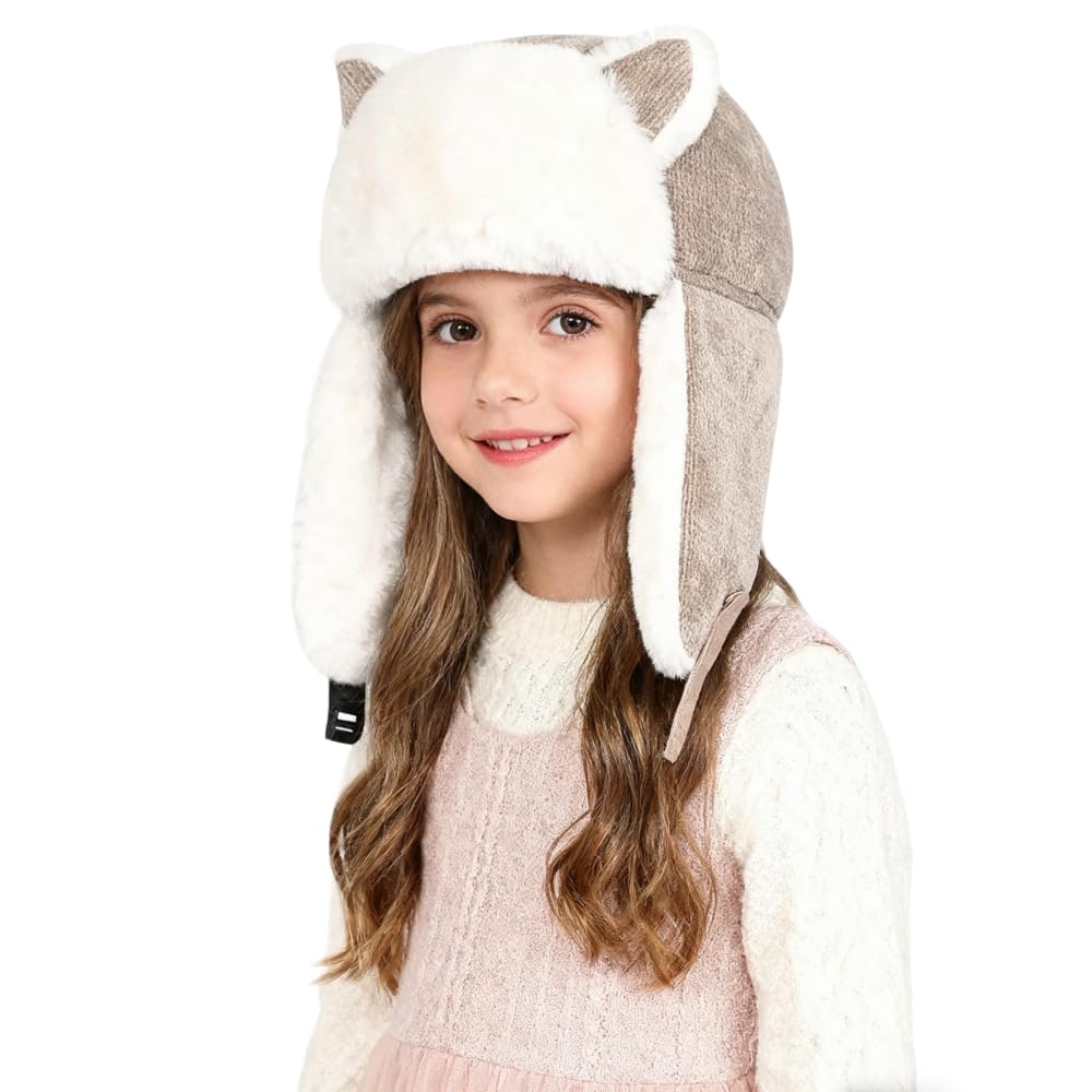 ITODA Enfants Chapka Chapeau d'hiver avec Oreillette Protéger Oreilles Bonnet d'aviateur Russe en Velours Casquette Épais Thermique Chapeau de Ski Extérieur pour Filles et Garçons 6-14 Ans