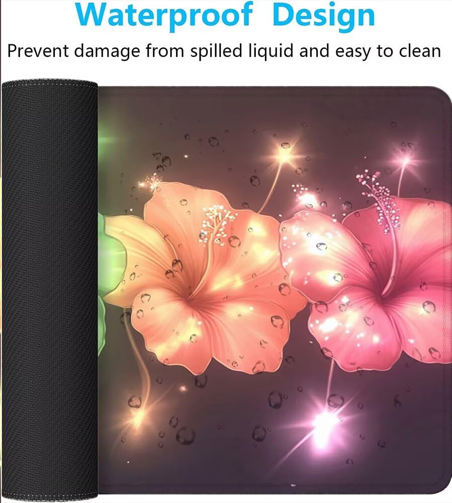 Großes Mauspad XXL 1500 x 800 mm Gaming Mousepad Nähten Rändern Rutschfeste Gummibasis Glatter Oberfläche, Wasserdicht und Ianglebig Schreibtischunterlage, Office Mouse Pad Büro (Blumen Farbe) W0G1565