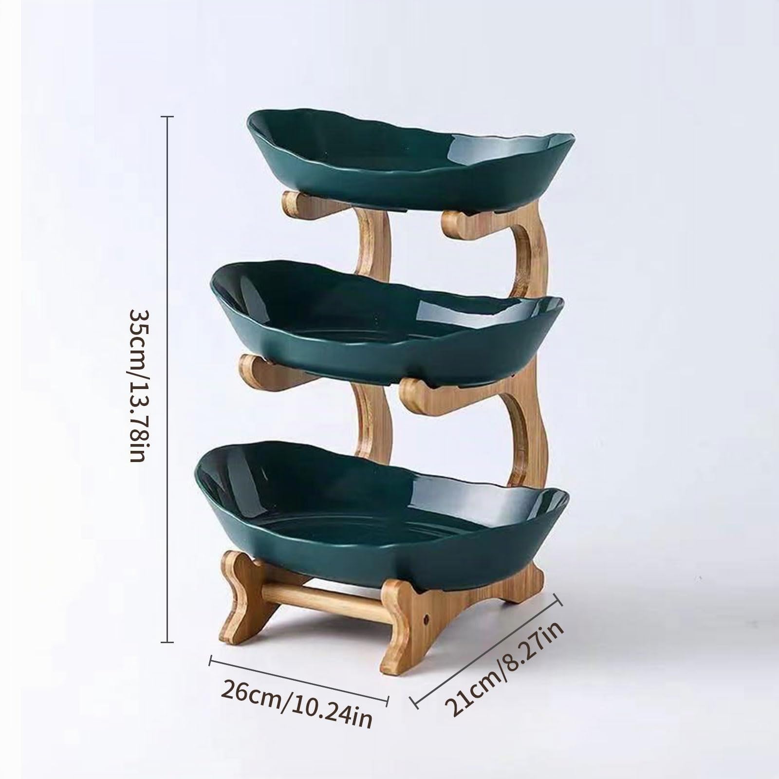 Fruchtkuchen Stehen, Plastik Obst Etagere mit 3 Etagen Platzsparendes Obstkorb Etagere für die Familie Obstschale Modern für Küchendekoration Gemüse Obst Snacks (Dunkelgrün, 3 Schichten)