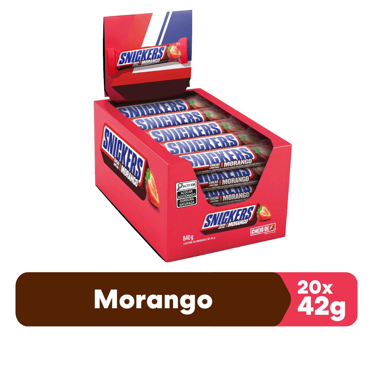 Chocolate Snickers Morango - Display com 20 unidades de 42g