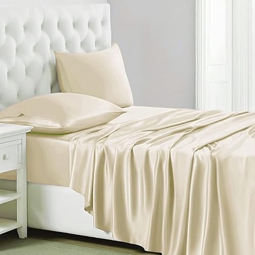 Blessings Decor Sábanas de algodón de alta calidad hotelera de 600 hilos, 100% tejido satinado, sábanas lisas con sábana elástica de bolsillo