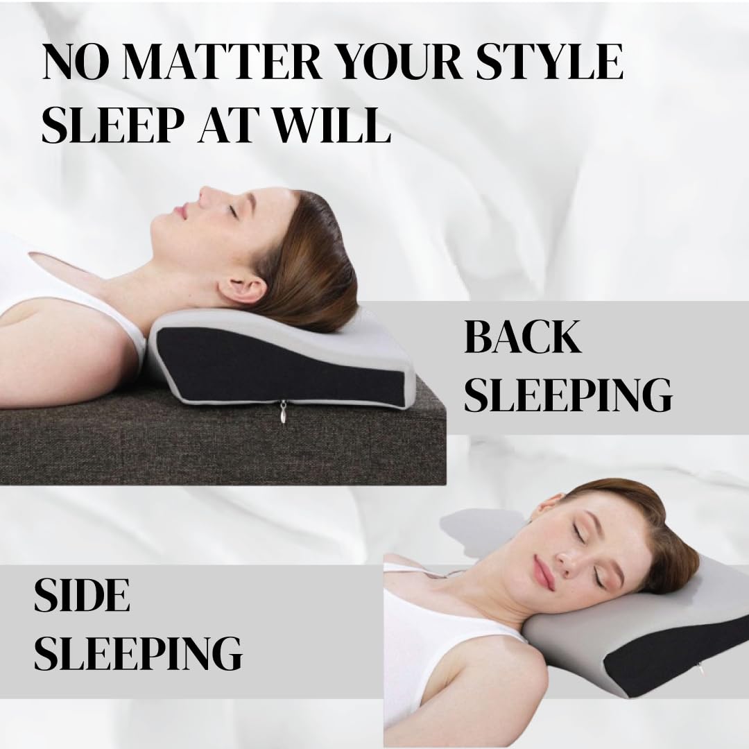 JSB BS07 Contoured Cervical Pillow with Memory Foam for Cervical Support Neck Pain Relief While Sleeping (Grey-Black) 2