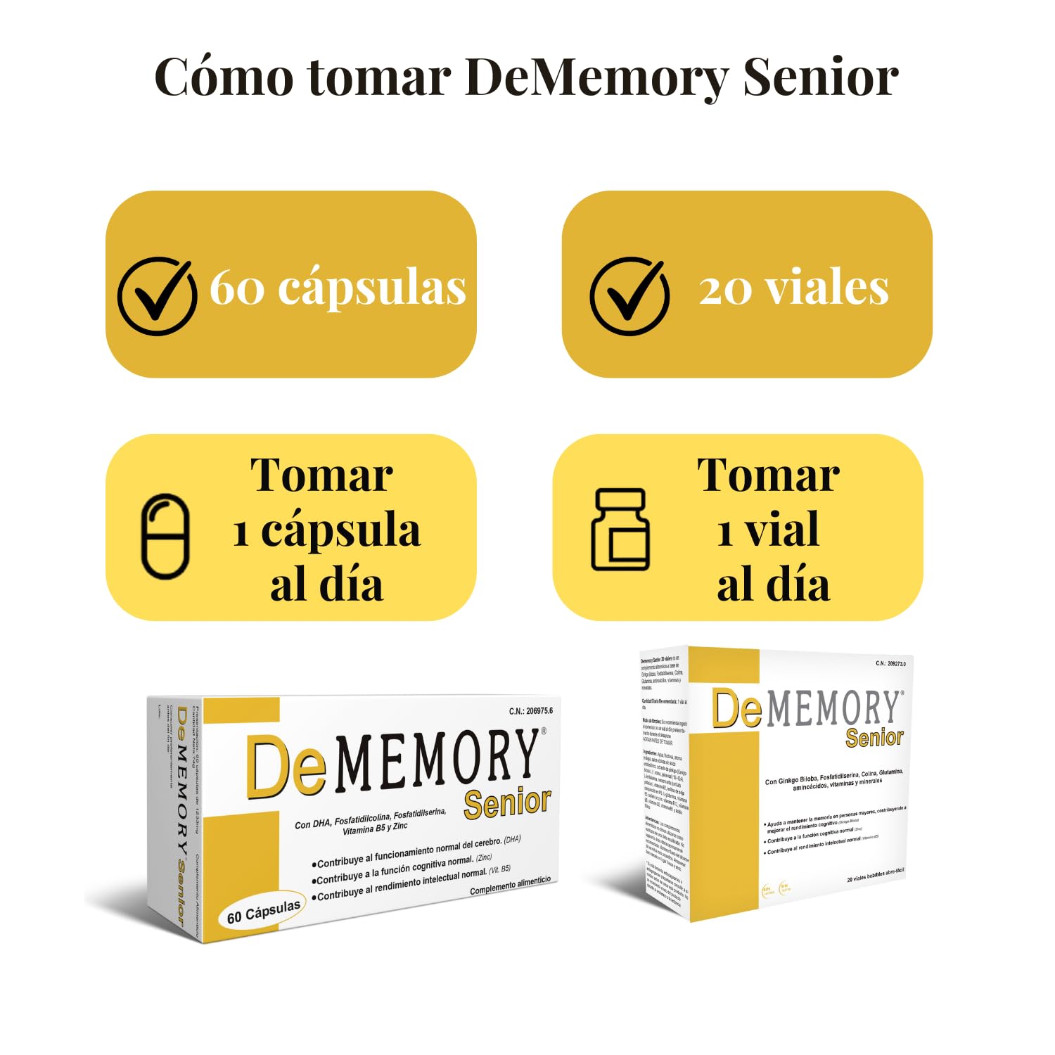 DeMemory Senior 60 Cápsulas - Pack de 2 Unidades - Tratamiento para 4 meses - Contribuye al Funcionamiento Normal del Cerebro en Personas Mayores - con DHA, Fosfolípidos, Vitamina B5 y Zinc