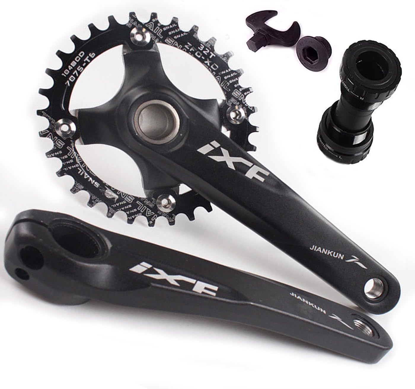 BUCKLOS IXF 104 BCD 30-52T Mountain Bike Crankset -Hollow Integrated MTB 170mm Crank Set- Aluminum Alloy Bike Crankset with Narrow Wide Tooth Chainring Bottom Bracket Bolts (Black/Red)