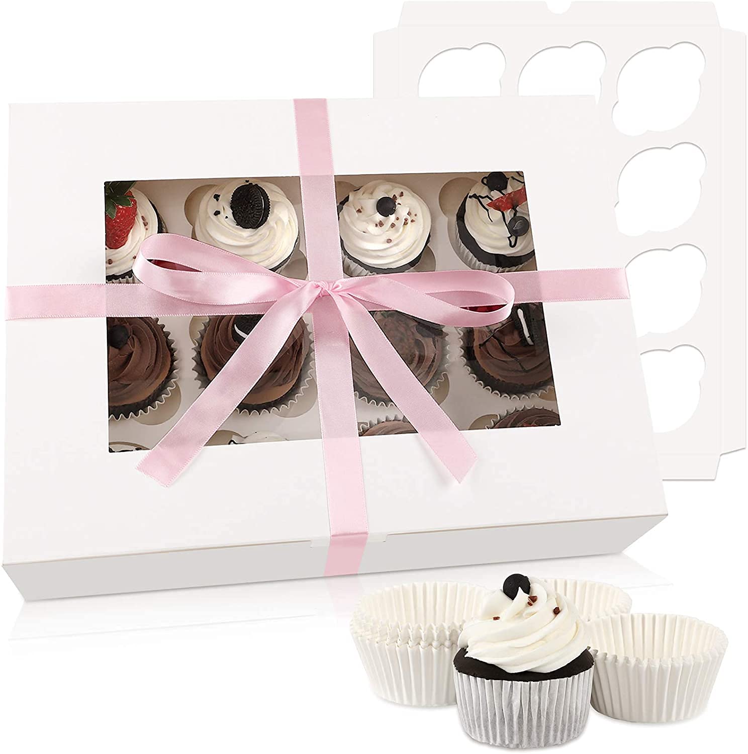 Moretoes Cupcake Boxes 8 Packs, White Cupcake Carrier Bakery Boxes with