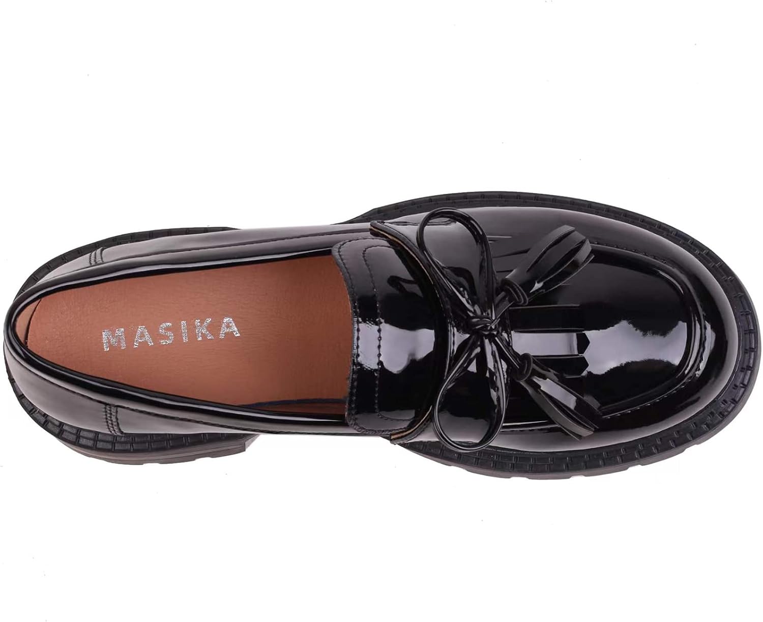 British Style Women's Fashion Loafers, Patent Leather Tassel Loafers, Black Thick-Soled Loafers, Slip-on Thick-Soled Loafers, Simple Casual Flat Shoes, Plus Size Shoes. - Image 4