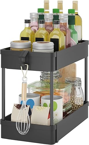 Organizador de almacenamiento para debajo del fregadero, cesta de almacenamiento de 2 niveles para debajo del baño, carrito de almacenamiento