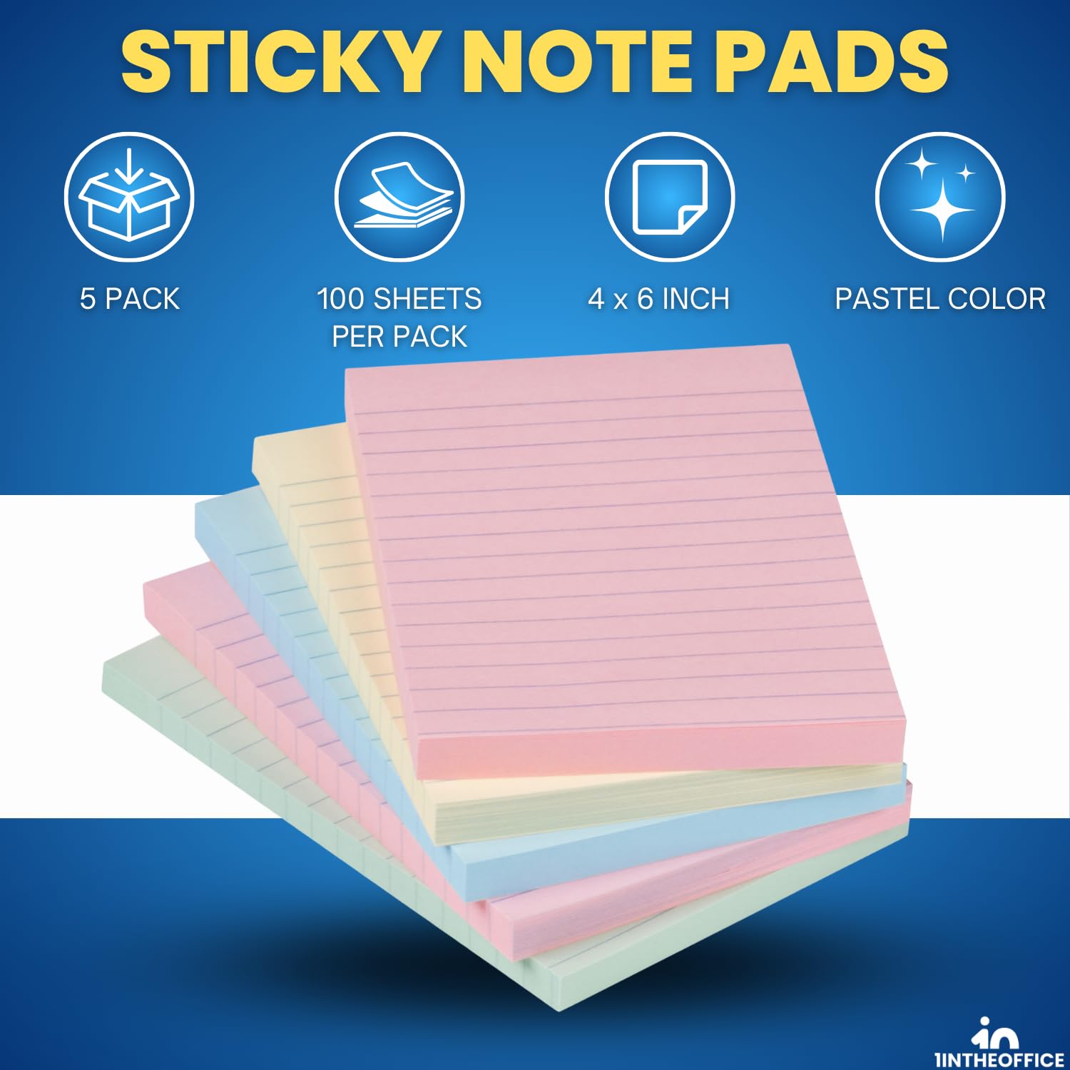 Snapklik.com : 1InTheOffice Lined Sticky Notes 4x6, Sticky Note Pads ...