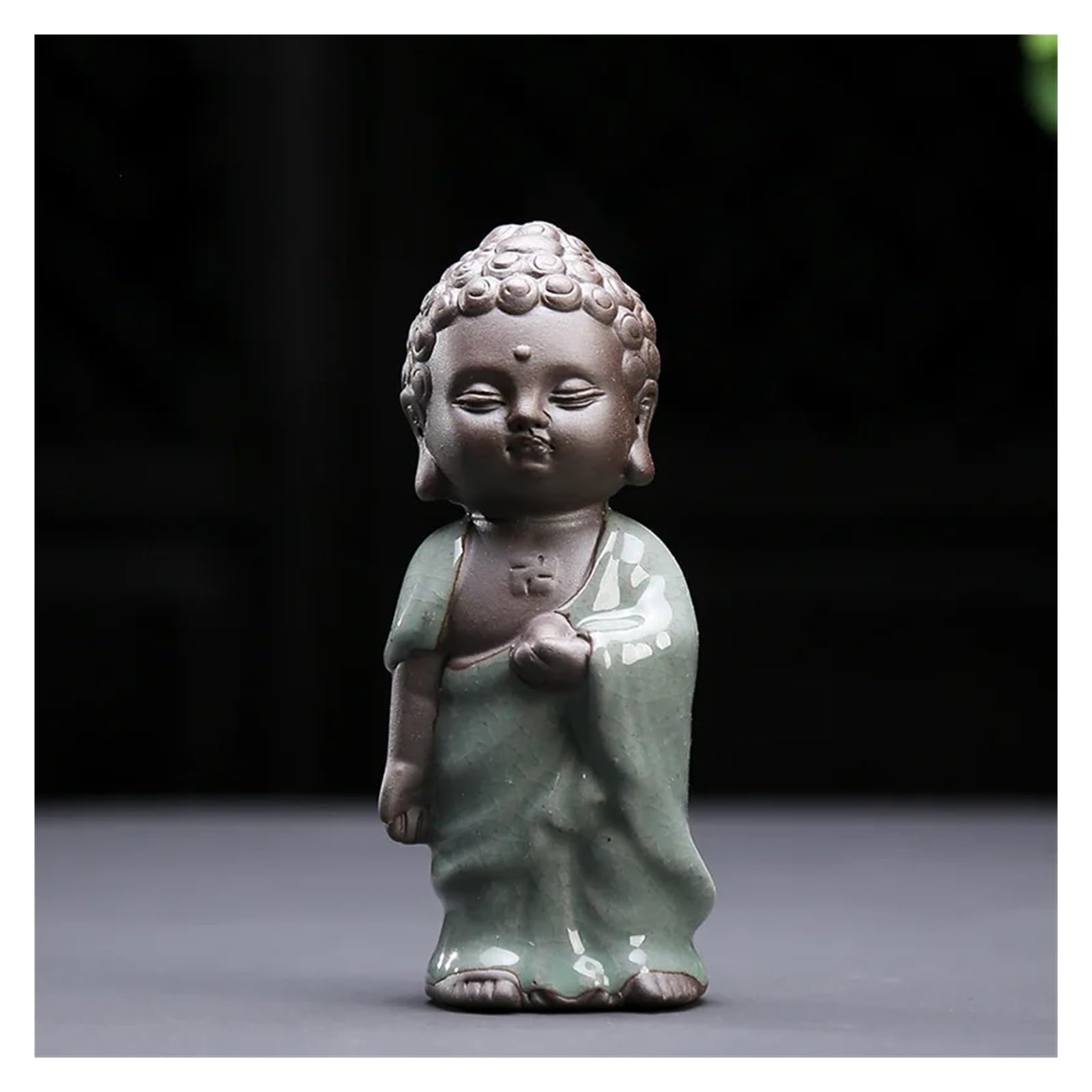 ENGENDER Kung Fu Tea Pet Desktop Statue Monk Tea Pet Handmade Zen Living Room Coffee Table Ceramic Decoration Set Accessories(07)