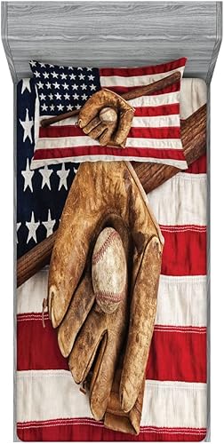 Miniatura 101 de Ambesonne Juego de sábanas bajeras y fundas de almohada, diseño retro de los videojuegos con botones de joystick vintage de los años 80 y 90, diseño