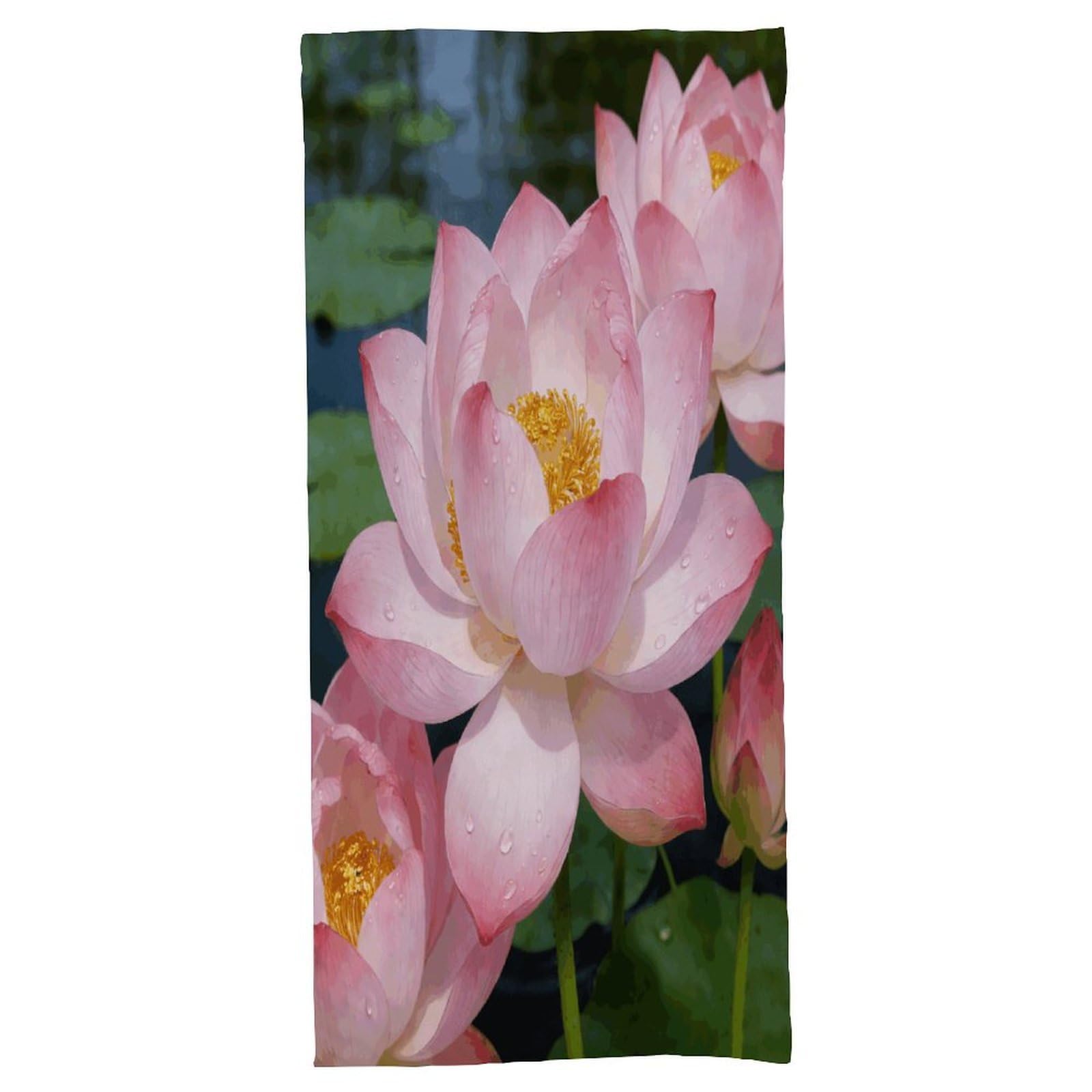 Fodpand Style Clear Lotus With Dew Bath Towel, Highly Absorbent & Quick Drying Beach Towel, Compact & Lightweight Pool Towel For Bathroom, Beach, Pool, Gym, Spa, And Hotel Use