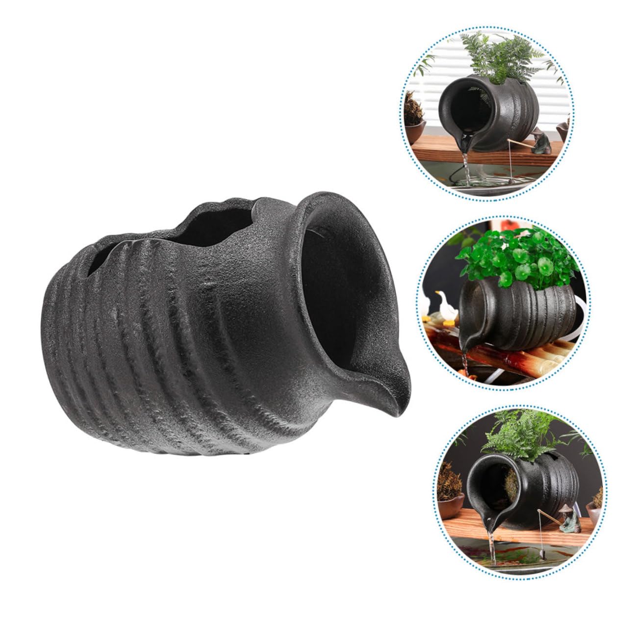 Happyyami Pot De Fontaine en Céramique avec Cascade Circulante Décorative pour Aquarium Jardin Intérieur Et Extérieur Relaxant 5.31X3.94X3.94In