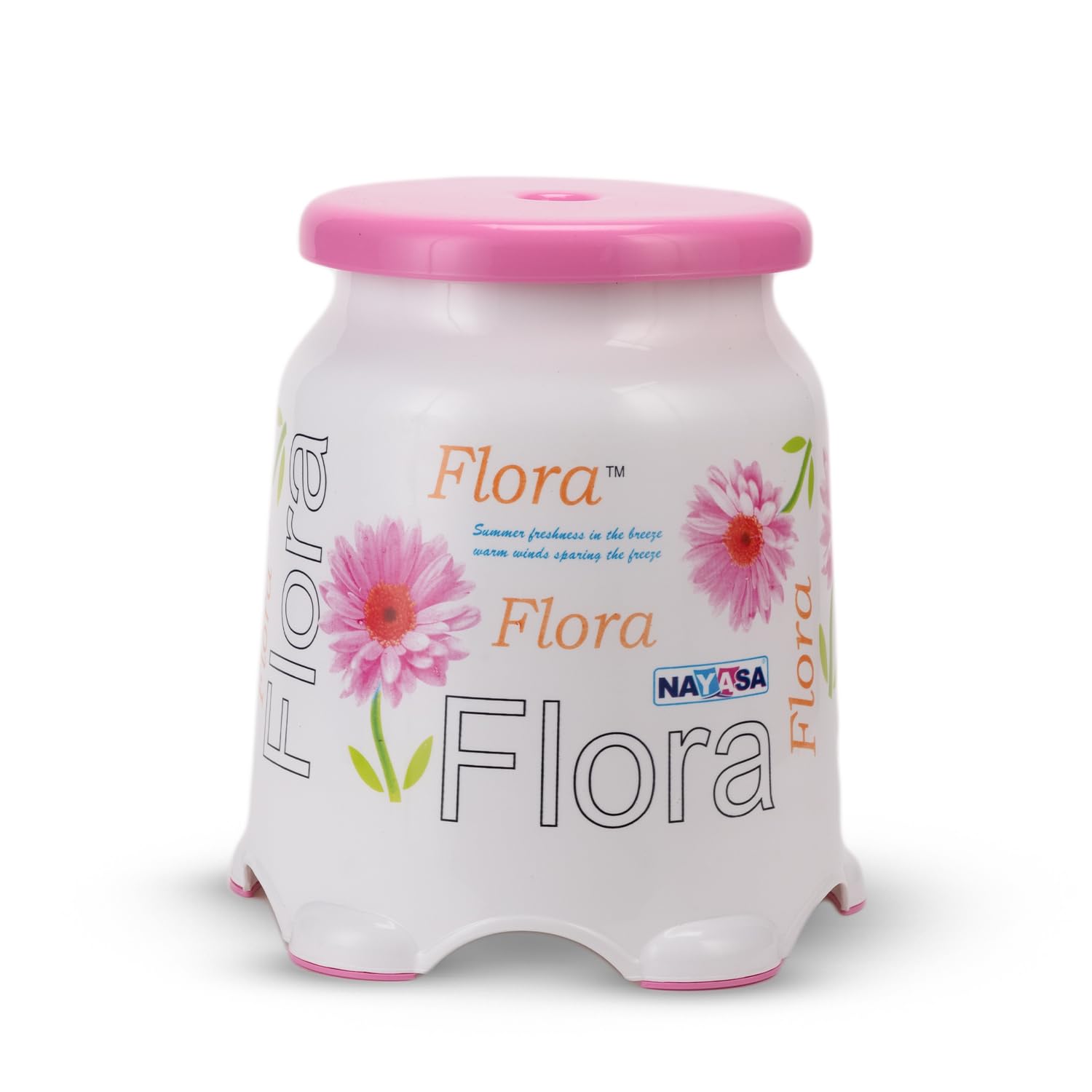 Nayasa Pink Flora Stool No. 510 | Modern, Lightweight, Multipurpose | Plastic Seat & Frame | 33 cm x 42 cm | Glossy Finish