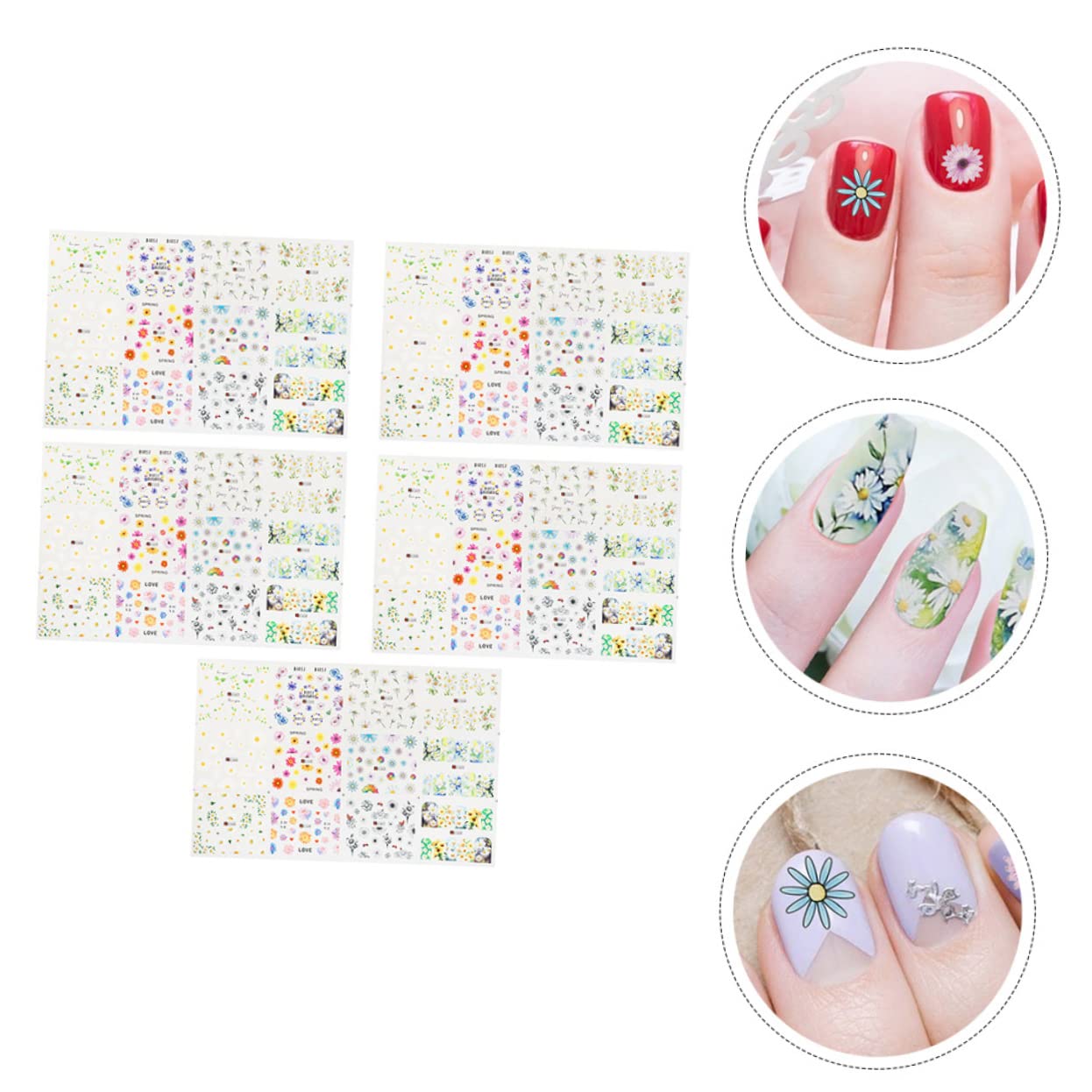 PACKOVE 3 set Adesivi Per Nail Art Adesivi Per Unghie Per Unghie Primaverili Per ie Floreali Per ie Per ie Per ie 5 fogli*3