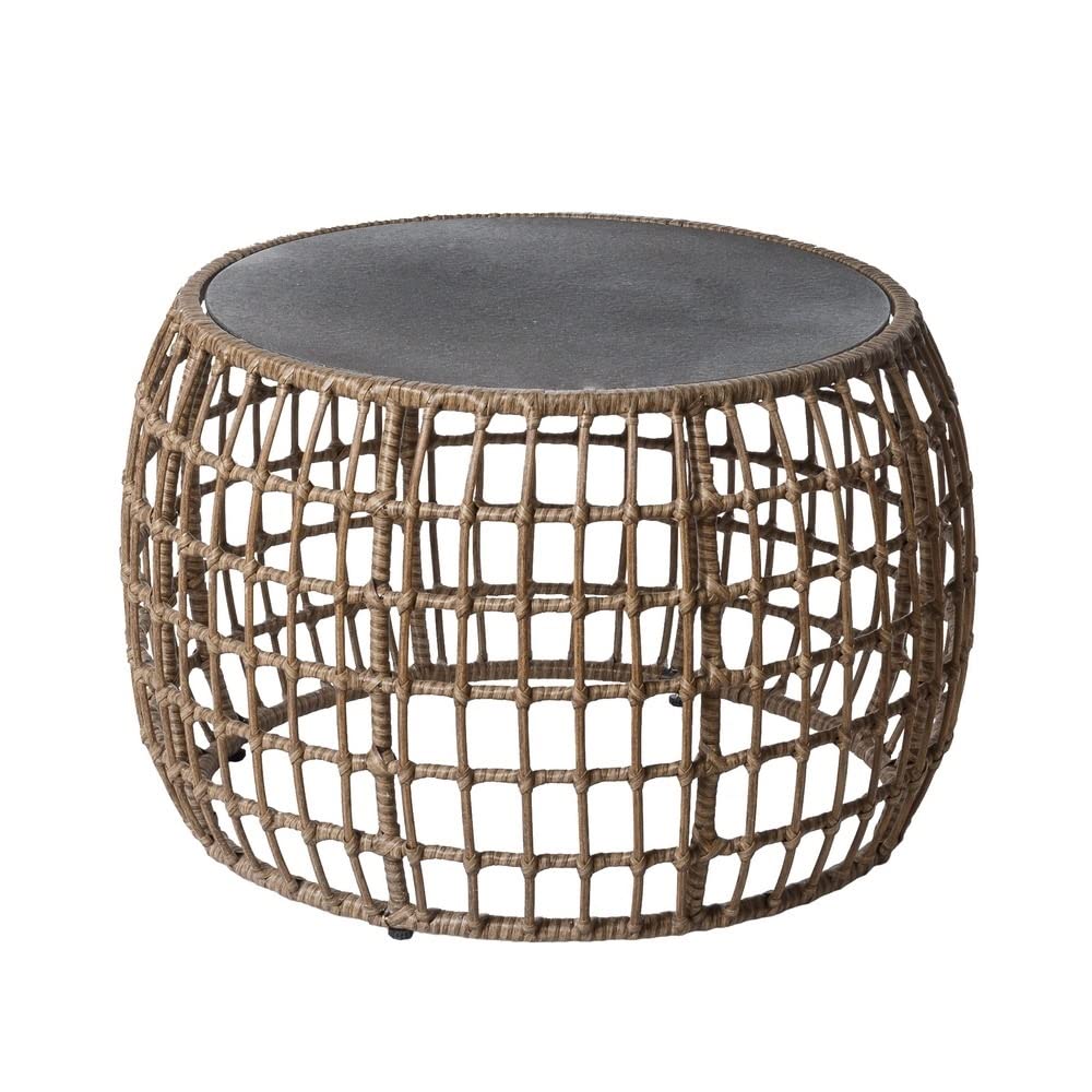 LOLAhome Mesa de Centro de jardín Ariki de Rattan sintético Trenzado y Cristal Blanca de Ø 73x46 cm
