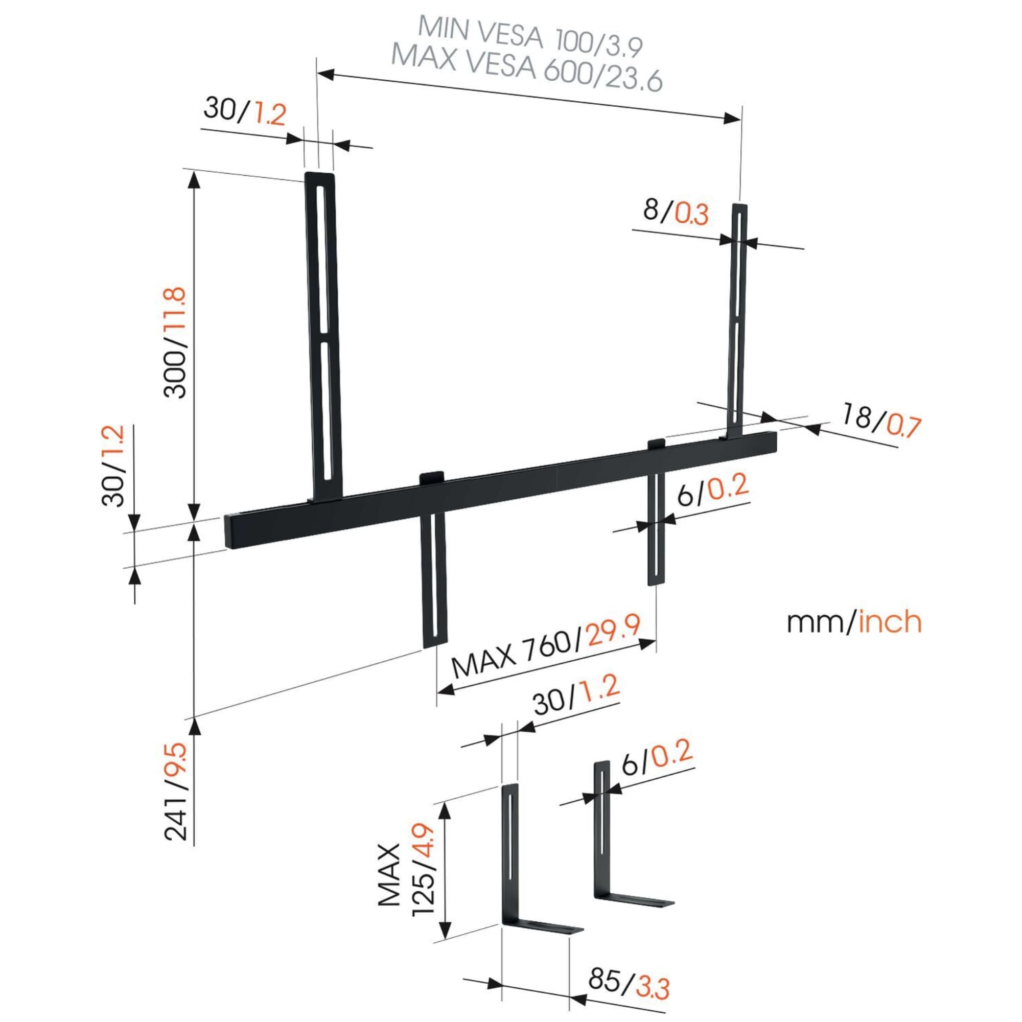Vogel's Sound 3550 Supporto universale per soundbar, adatto anche per Bose Soundbar 500/700, Sonos Arc/Beam/Playbar, Samsung, Sony, LG e JBL, supporto per VESA da 100 a 600, peso max. 6,5 kg