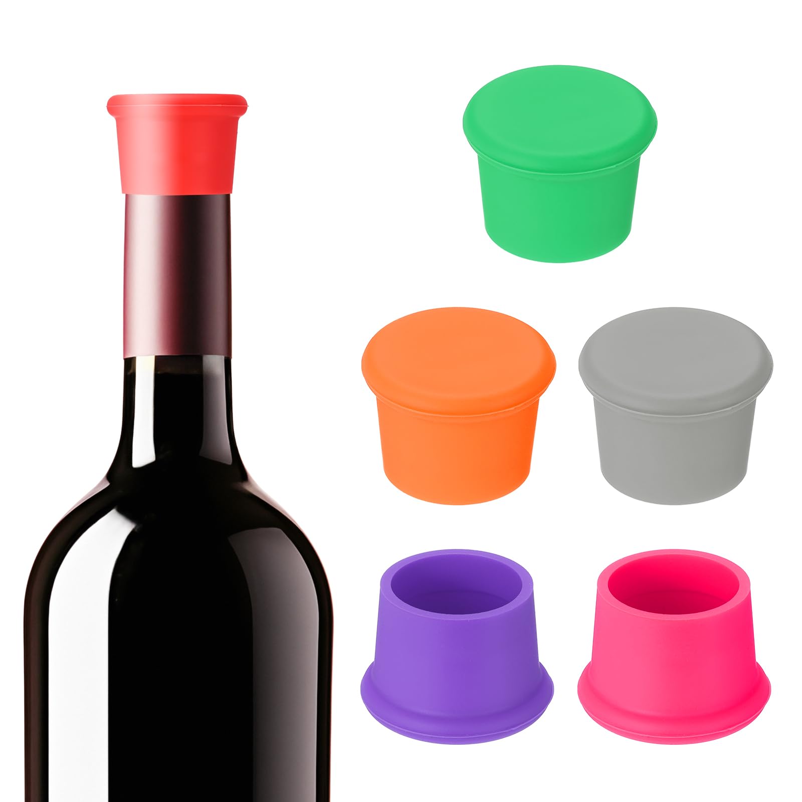 PATIKIL Silicone Wine Stoppers, Reusable Bottle Cover Wine Corks Bottle Caps Wine Saver Seal Keep Fresh for Beer Beverage Drink 6-Color