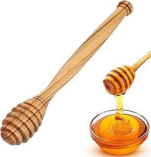 Honey Dipper Olive Wood Honey Stick Handcrafted Honey Spoon Wooden Honey Mixing Stirrer Durable Warp-Resistant Unique Honey Sticks for Waffle Pancakes Stir Tea Coffee Juice Honey Jar 6.4 Inch