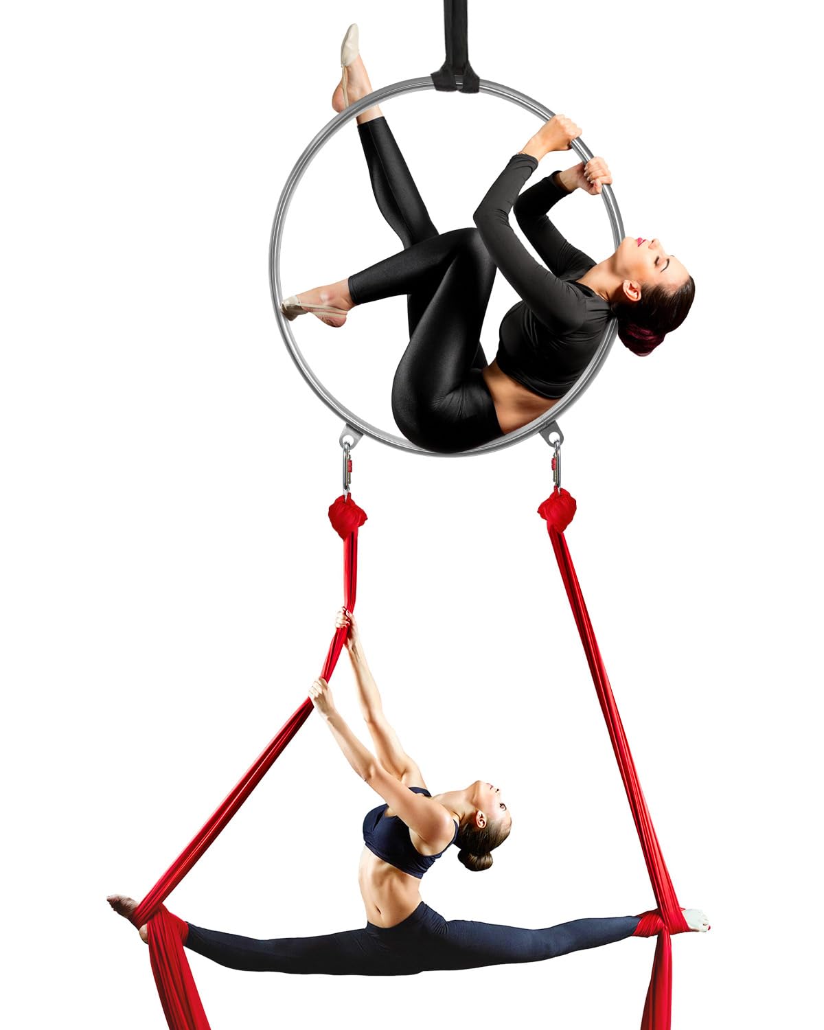DASKING Cerchio Aereo 2 Punti, 80 85 90cm in Acciaio Inox Set con Borsa Portatile Resistente, capacità 226kg, Aerial Hoop Kit per Yoga sartiame per Fitness, Circo, Allenamento, acrobazie e Danza