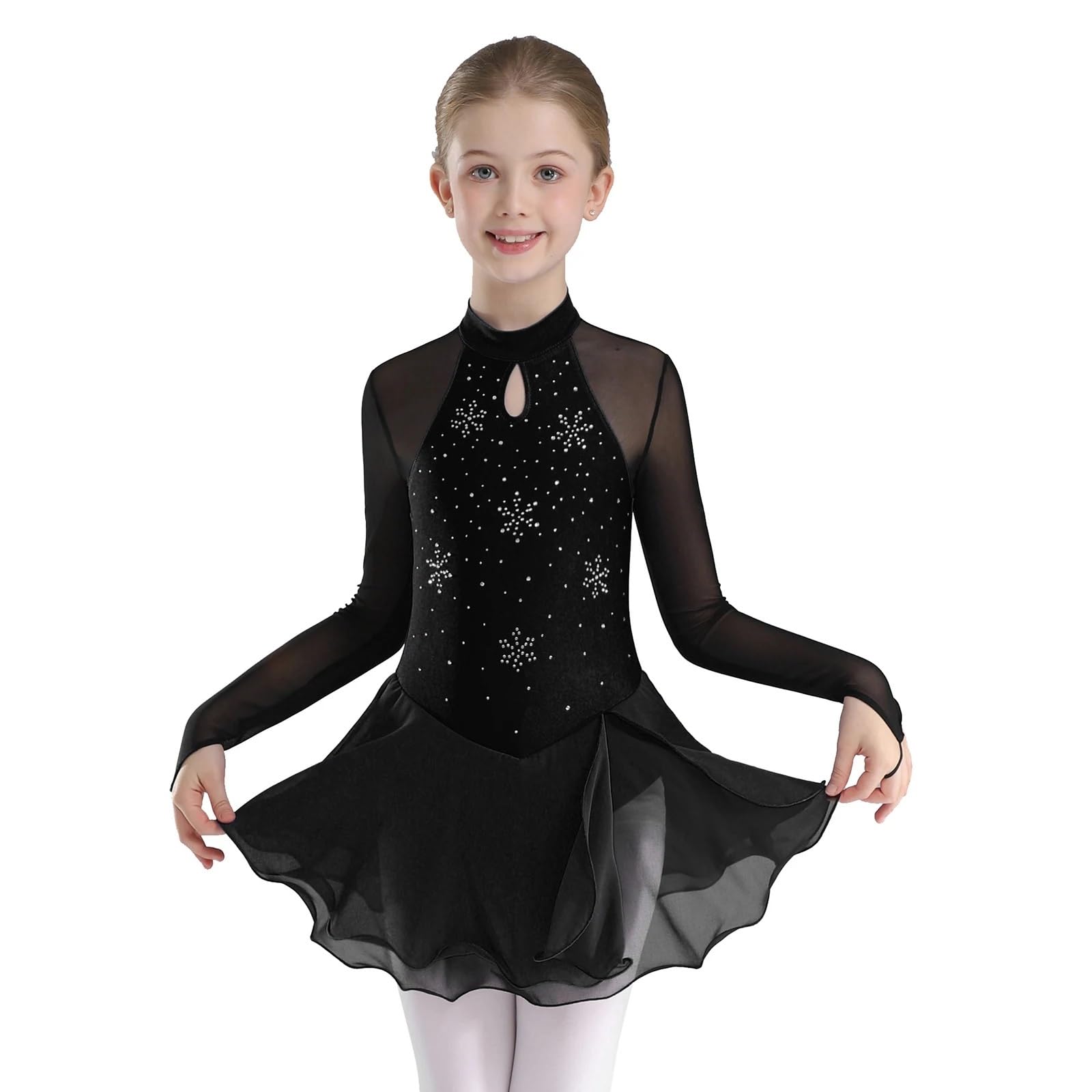 Maillot Gimnasia Ritmica Vestido de Malla de Ballet for niñas, Ropa de Baile for Patinaje artístico sobre Hielo, Vestido de Baile lírico de Manga Larga, Disfraz de Bailarina(Color 1,16)