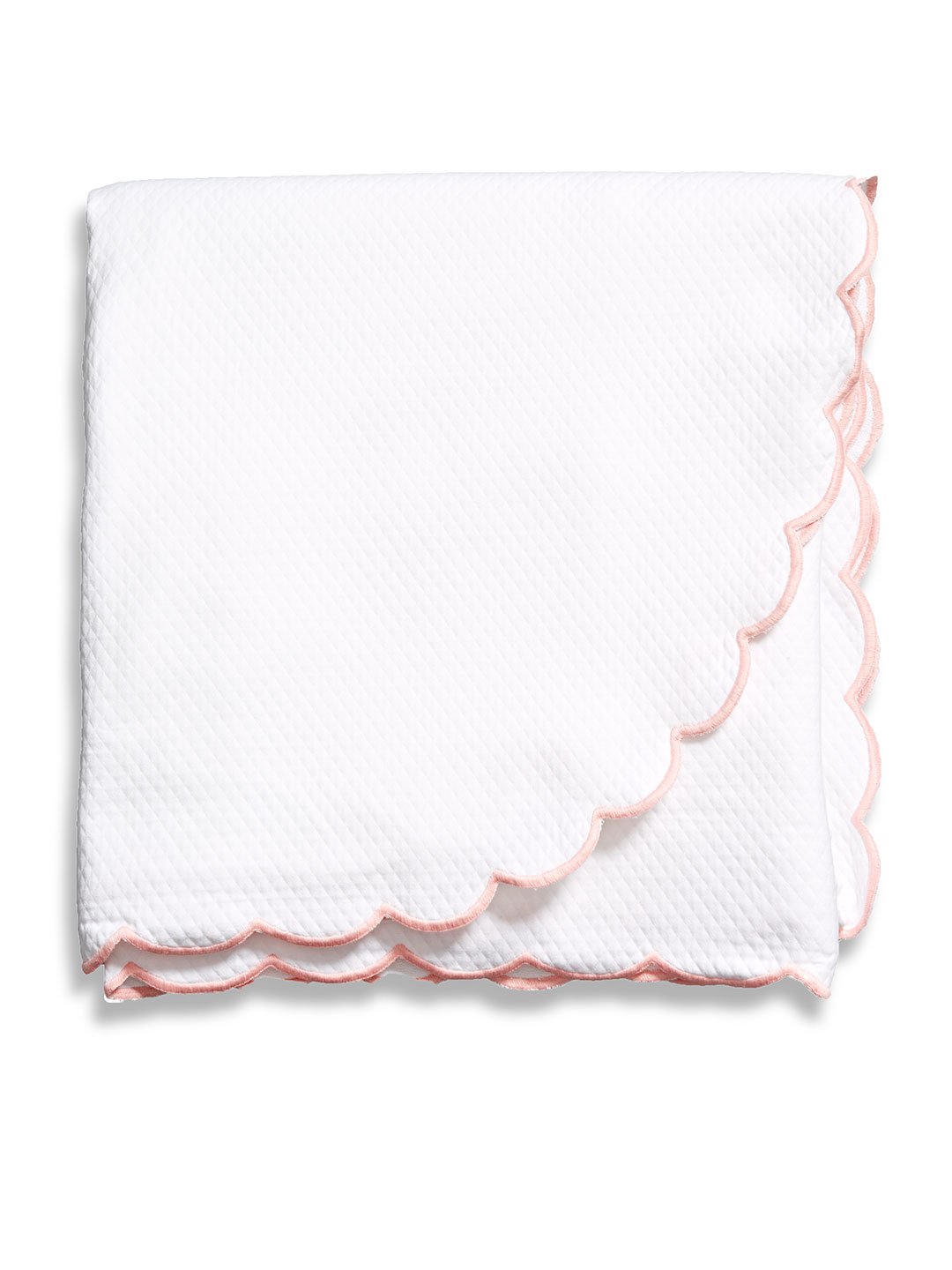 Belle Epoque Isabel Emroidered Scalloped Queen Coverlet, White/Pink