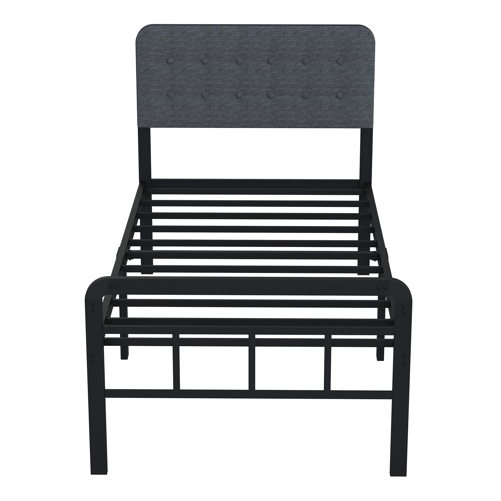 EMODA 16 Inch Twin Size Bed Frames with Upholstered Headboard and Metal Footboard, Heavy Duty Metal Slats Support Mattress Foundation, No Box Spring Needed, Easy Assembly