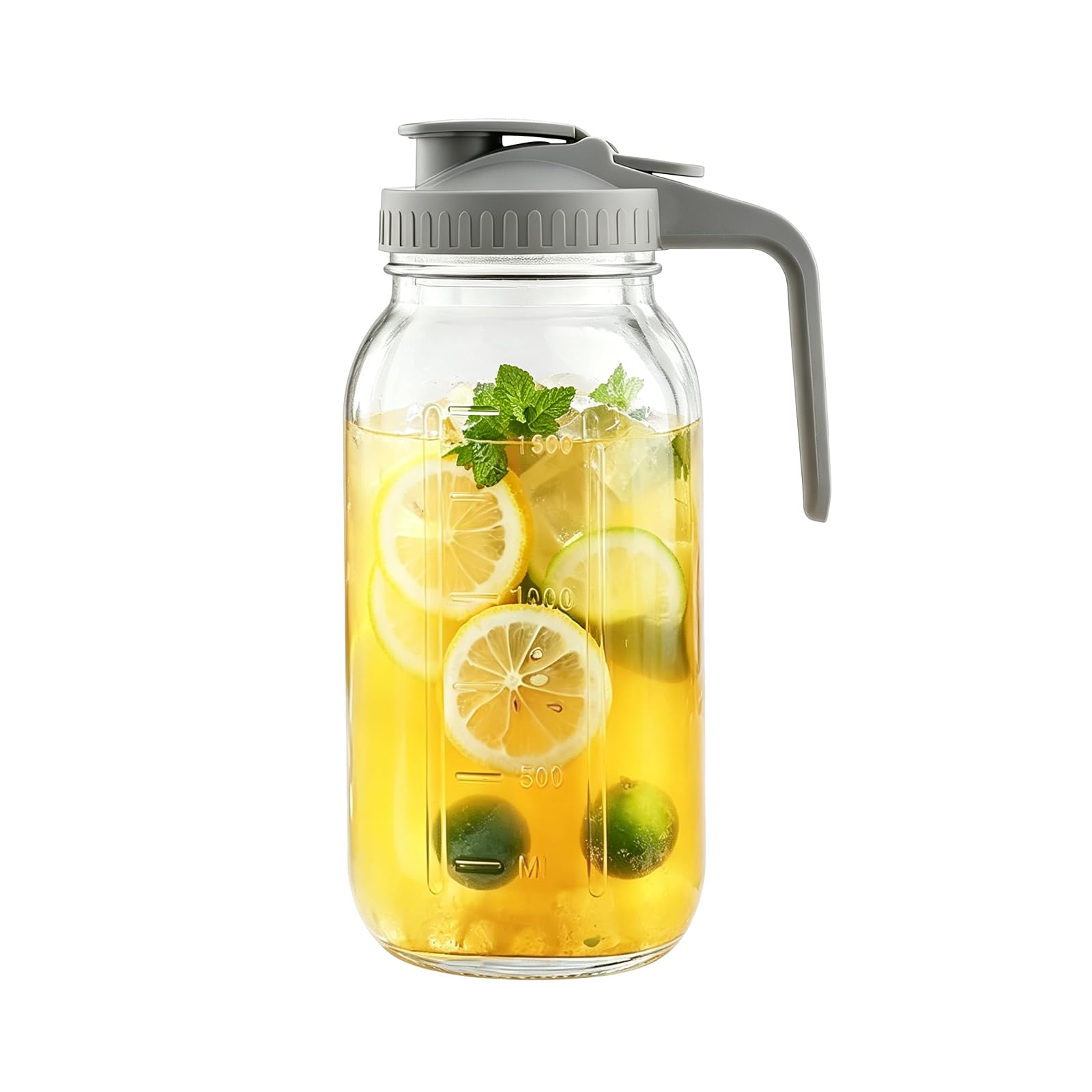 Hniuyun Brocca per latte, 1,8 l, ermetica, in vetro, a bocca larga, con coperchio per versare latte materno, tè freddo, caffè freddo, succo di frutta (grigio)