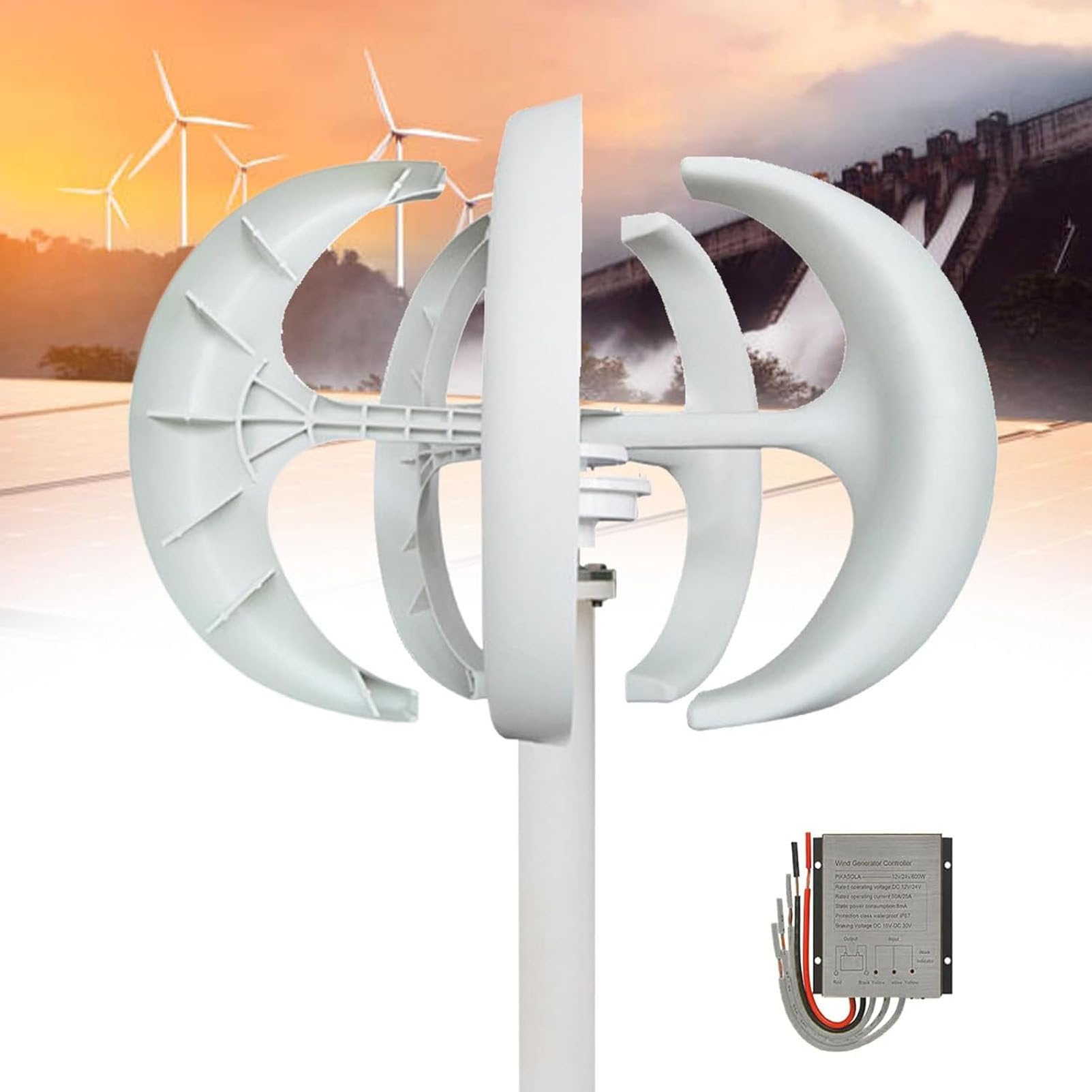 PioMue 18000W Vertical Wind Generator, 5-Blades Wind Turbines Helix Wind Power Turbine Generator,Efficient Wind Energy Converter for Boats Pavilions Cabins Campers 24V