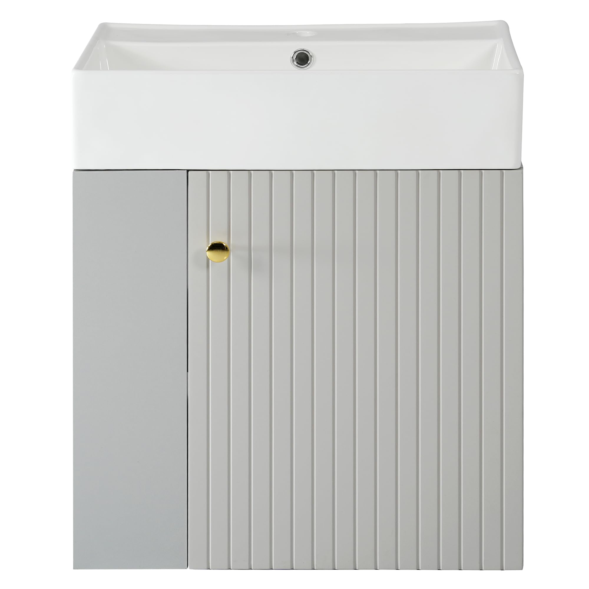Merax Mobile bagno sospeso 50 cm con lavandino in resina – salvaspazio e compatto per bagno, lavanderia o toilette ospiti │ Design moderno a righe verticali (bianco e grigio)