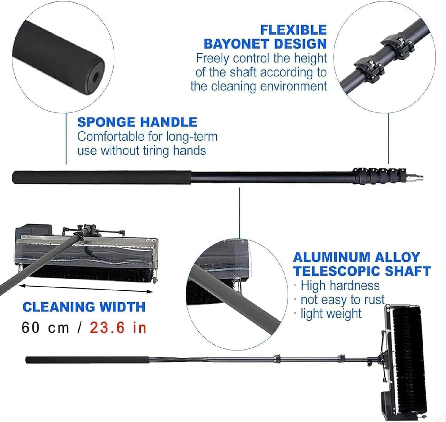 Kit de Poste de Lavado a presión para Limpieza de Paneles solares, Altura Ajustable de 7,5 m, Limpiador Placas solares para centrales fotovoltaicas en estanques de Peces 3.5m/11ft