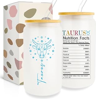 Pfkfo Taurus Zodiac Gifts: 16 Oz Can Glass Cup, Birthday & Horoscope Spiritual Gifts