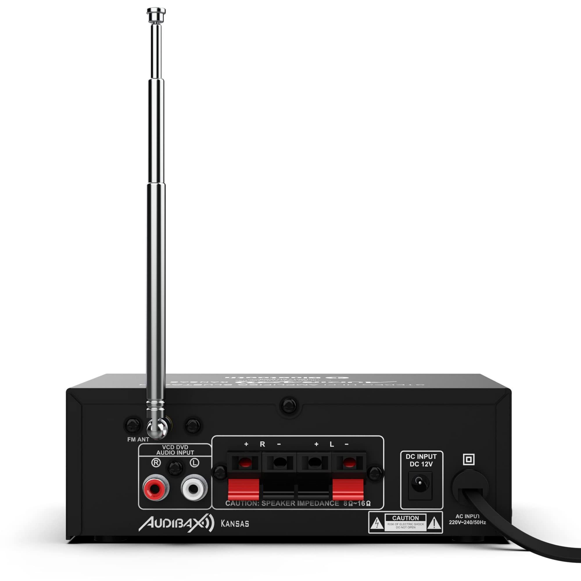 Audibax Equipo HiFi Bluetooth Kansas 40+40W + Altavoces Estantería PR-42B con Soportes de Pared