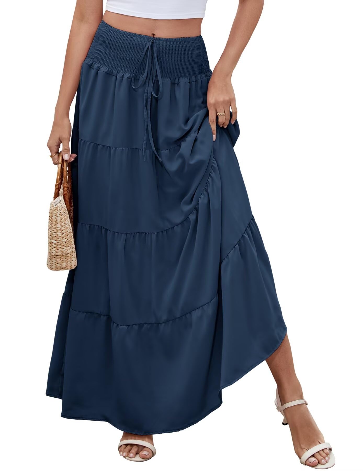 Kfnire Rock Lang Damen 2 in 1 Sommerrock Elastische Taille und Elegante Strandrock Geeignet für Lässige Strandszenen S-XXL
