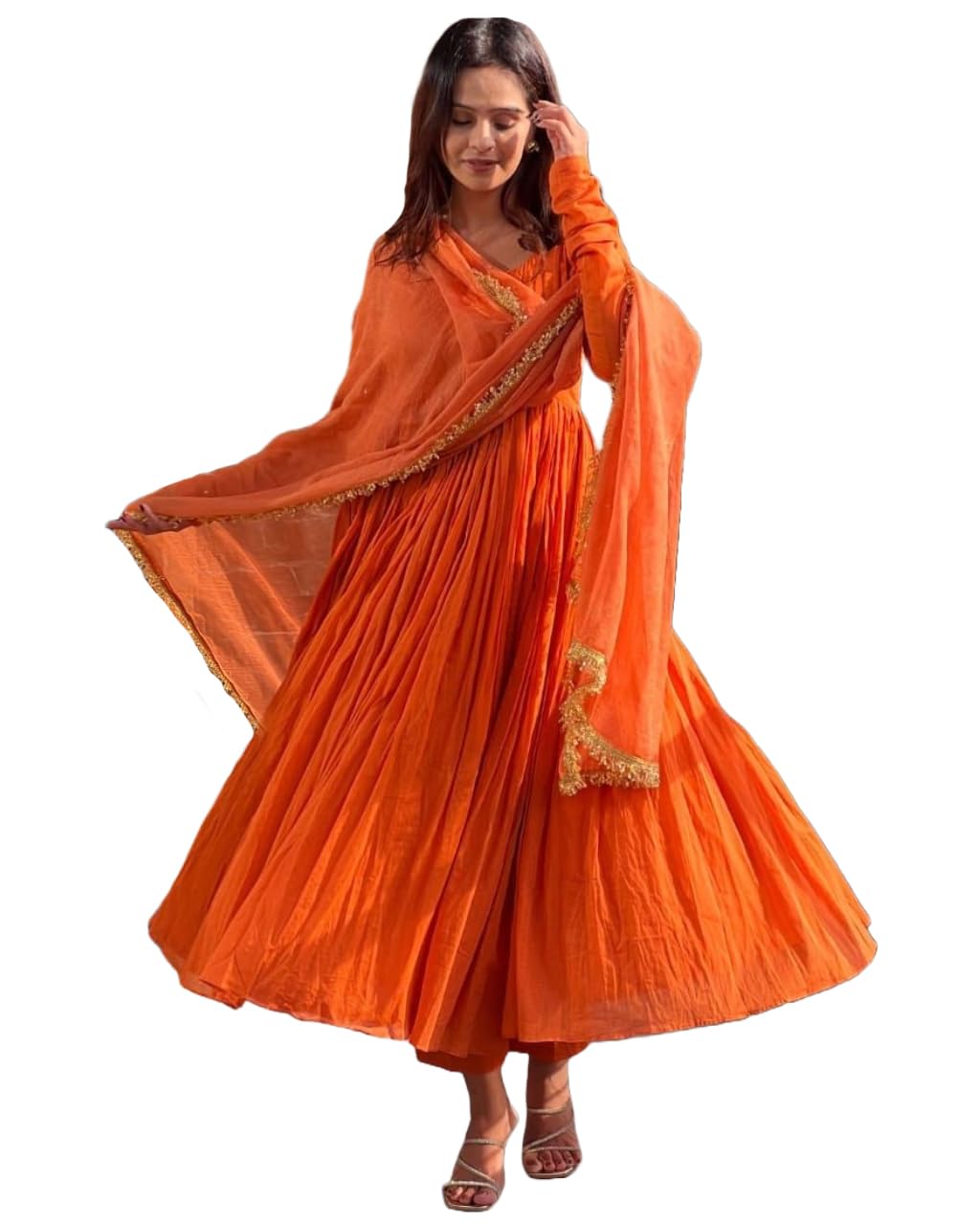 gosriki Women's Rayon Blend Anarkali Solid Kurta with Pant & Dupatta-picture-42