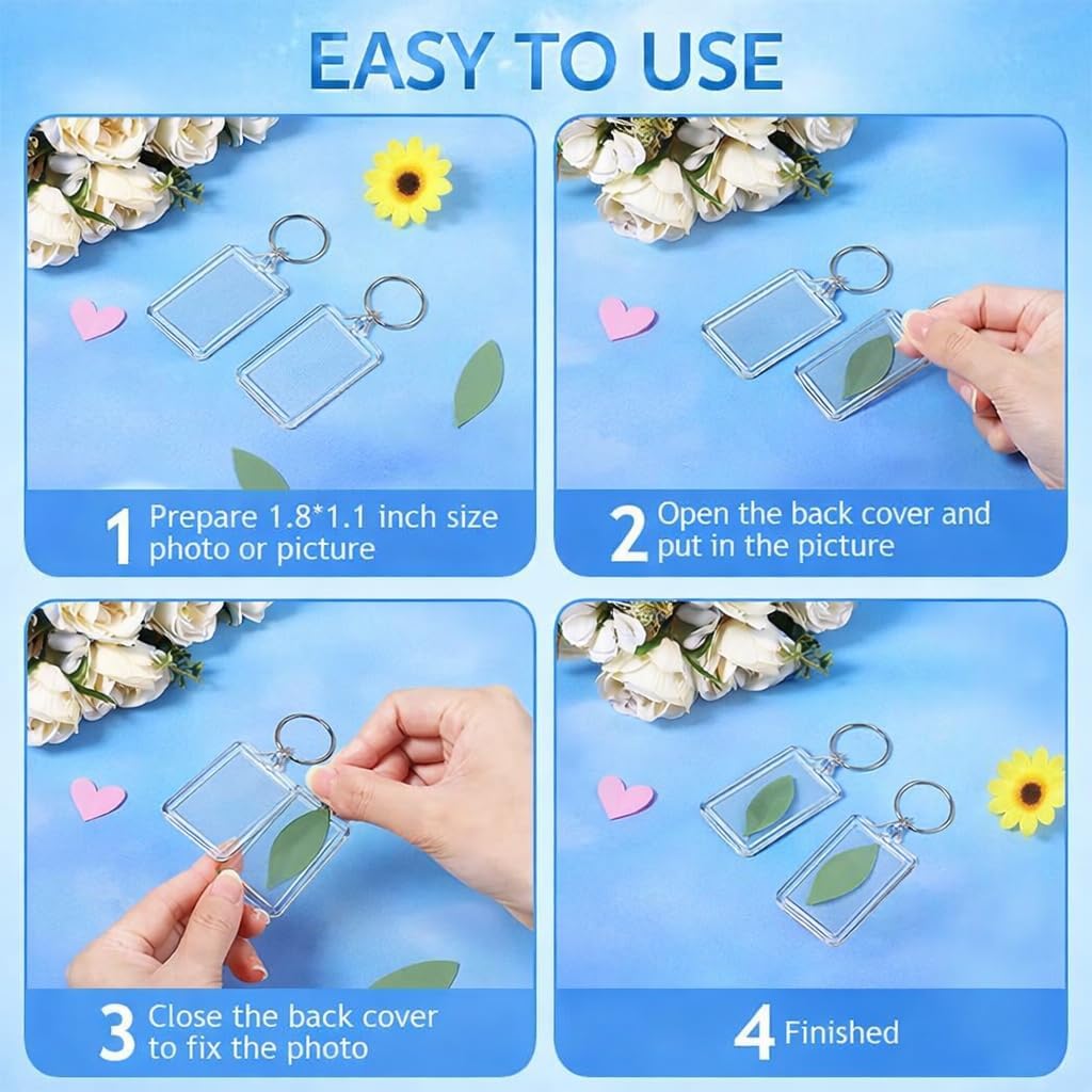 Mini Photo Strip Keychain Frame 1 x 3 Inch - Crystal Clear Acrylic Double-Sided Keepsake; The Perfect DIY Personalized Gift for Capturing Wedding, Graduation, and Travel Memories(48)