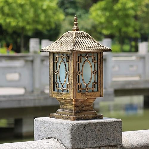 Miniatura 1 de Luces de poste para exteriores, vintage, nostálgico, de aluminio, con columna de vidrio, para exteriores, lámpara de mesa europea, impermeable,