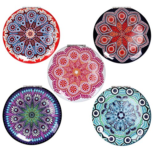 BMC Womens 5 pc Mixed Design Alloy Metal Folding Compact Travel Pocket Beauty Makeup Mirrors - Set 2: Mandala